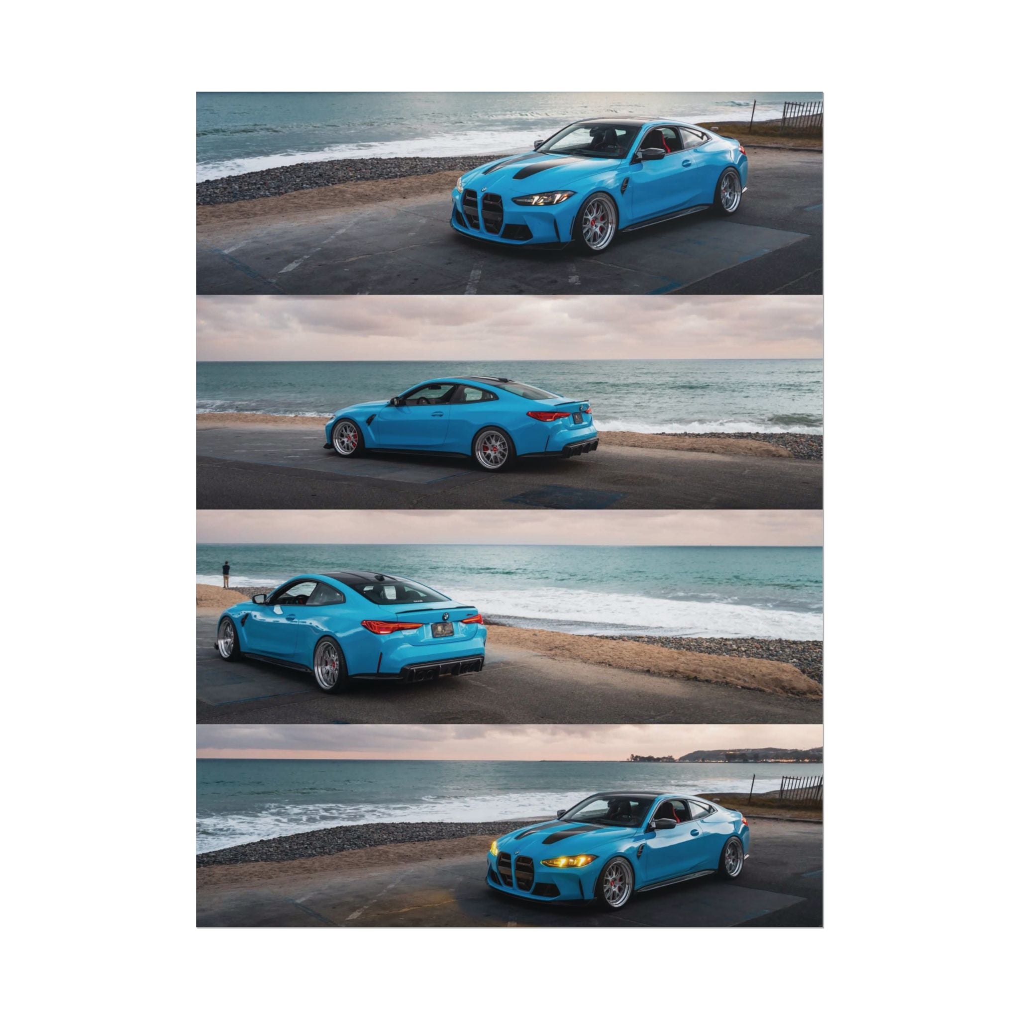 Blue Sports Car Beach Poster — Rolled Automotive Wall Art